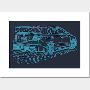 Subie Impreza WRX Evoeye Lineart Blueprint Posters and Art